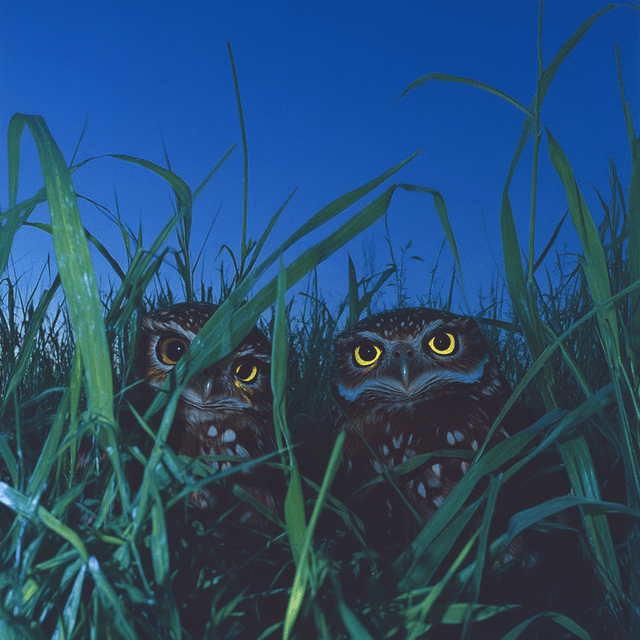 Image of Owls at a green field