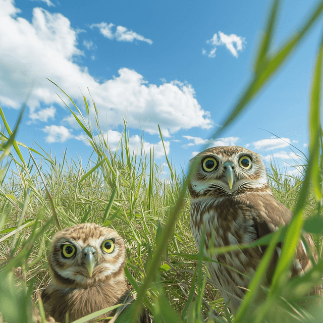 Image of Owls at a green field